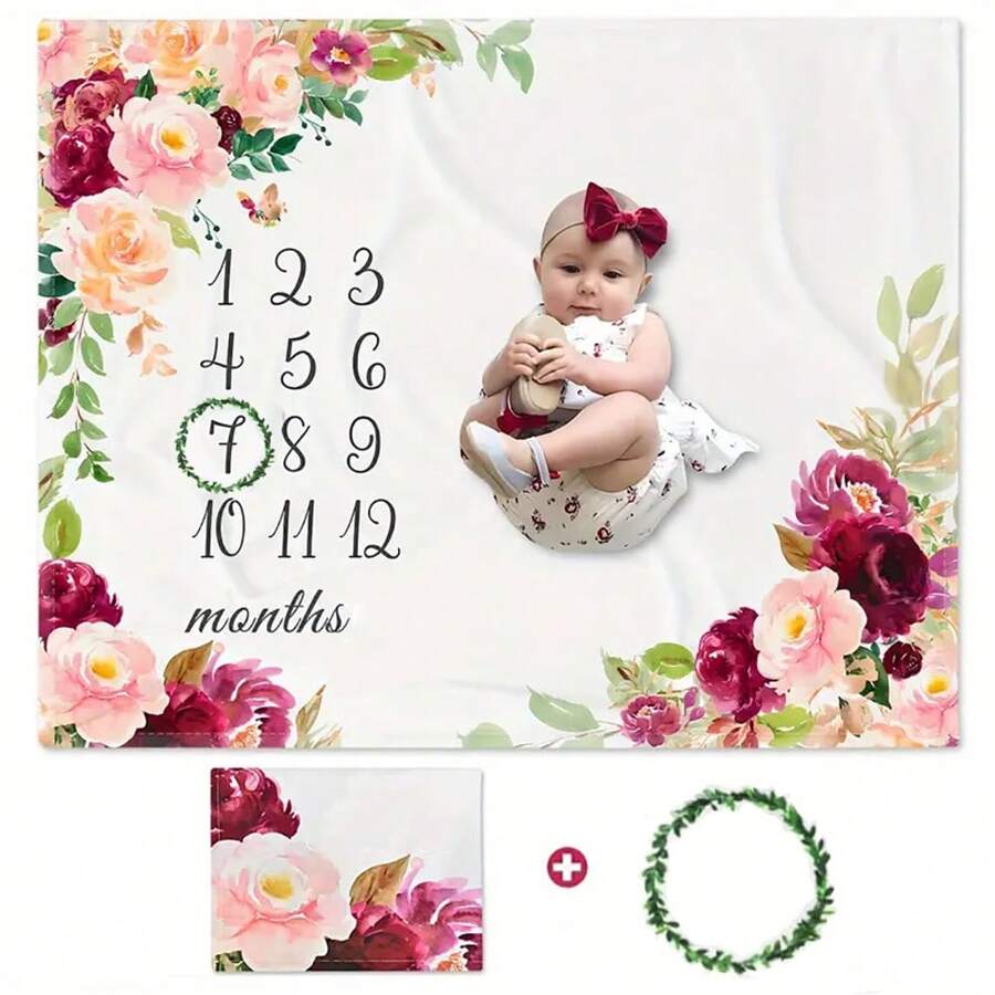Manta de hito con diseño de flor de franela suave para fotografía de recién nacidos, manta multifuncional como regalo para baby shower, decoraciones para baby shower y familia, regalo para baby shower y Pascua, para niñas/niños