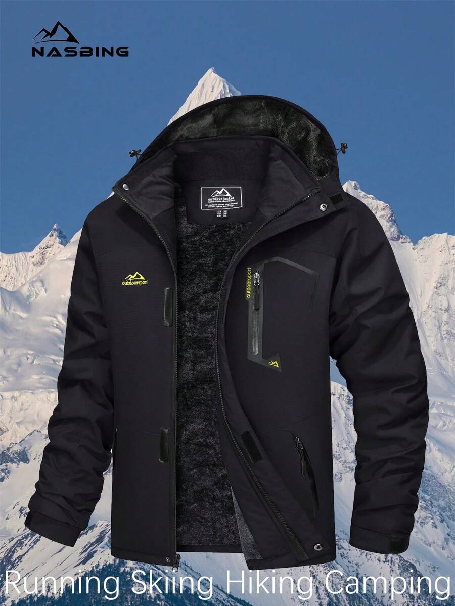 NASBING Chaqueta acolchada resistente al agua y cortavientos con forro polar para hombre, para uso al aire libre, con múltiples bolsillos, apta para esquí, senderismo y actividades al aire libre