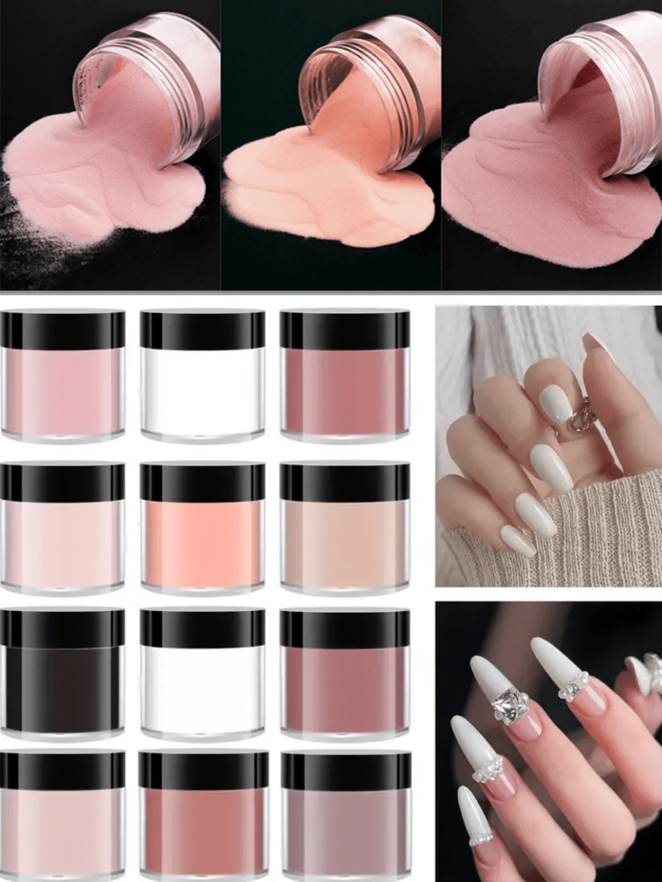 12 Colors Acrylic Powders Set, Colorful Acrylic Nail Powders With Glitters For Nail Extension, Nail Art Sculpture In 3D, Y2K Style