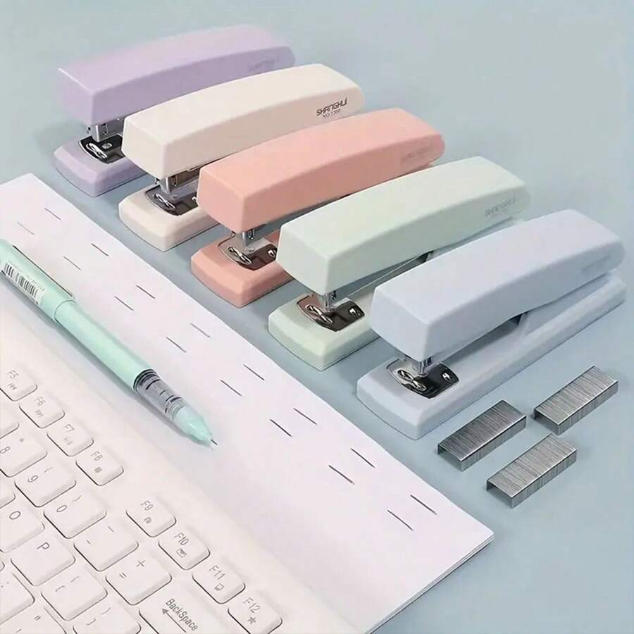 1pc Efficient Labor-Saving Stapler - Convenient For School And Office Tasks, Ergonomic Design, Easy To Use, Multiple Colors Available - White, Pink, Green, Blue, And Purple!