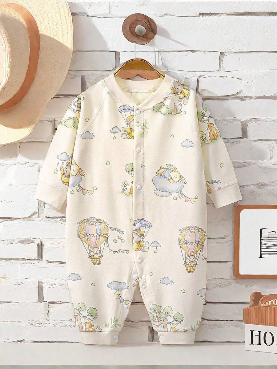 Newborn Baby Girl Long Sleeves Cartoon Printed Jumpsuit