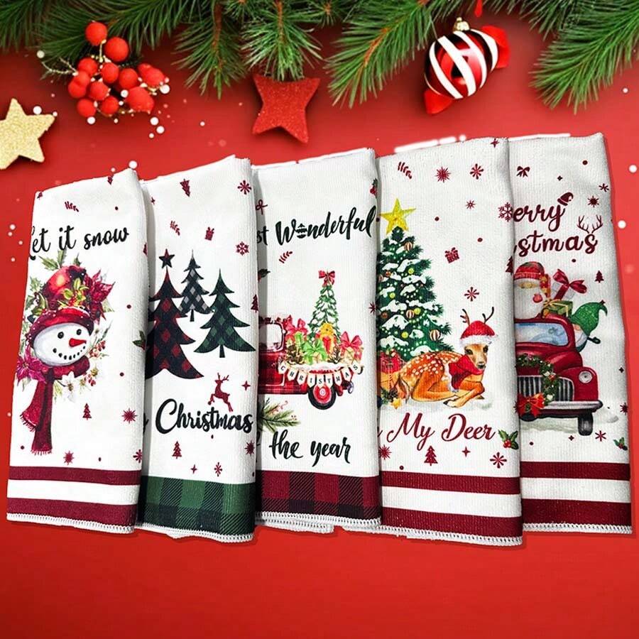 5 Packs Christmas Towels Are Soft, Comfortable, And Cartoon Christmas Patterns Have Good Water Absorption