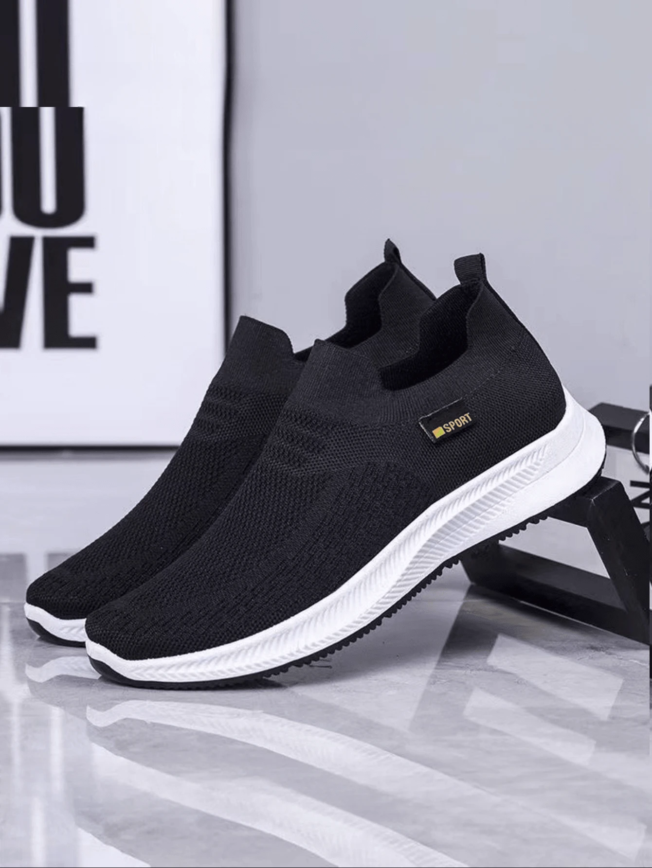 Men's Slip-On Knit Fabric Sport Shoes, Breathable Lightweight Casual Running Sneakers, Soft Sole Slip-On Driving Loafers