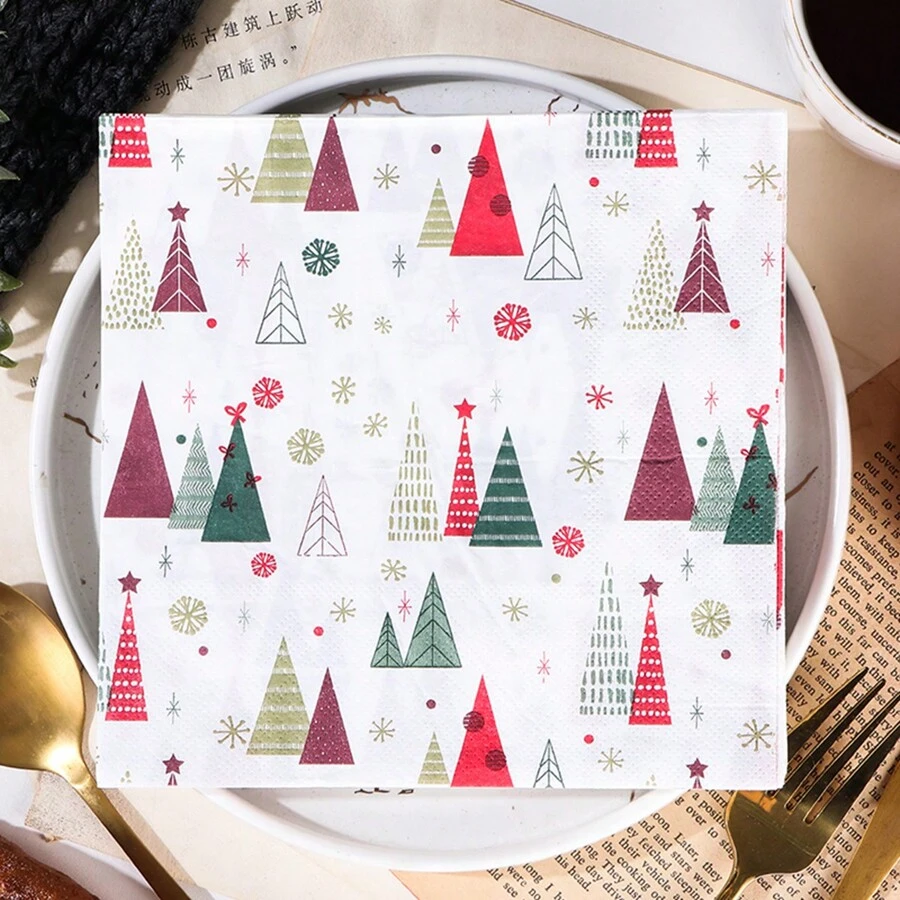 AFYPRTY 20st/zak Kerstservetten Vrolijk Kerstservetten 6,5 inch 2 lagen Inheems houtpulppapier Geschikt voor kerstfeestdecoratie Restaurantkeukenbenodigdheden, Kerstmis