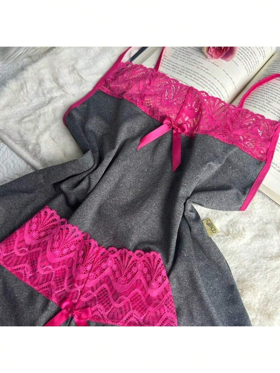 Pijama Feminino Short Baby Doll Renda Short Lingerie Camisete Bicolor Moda