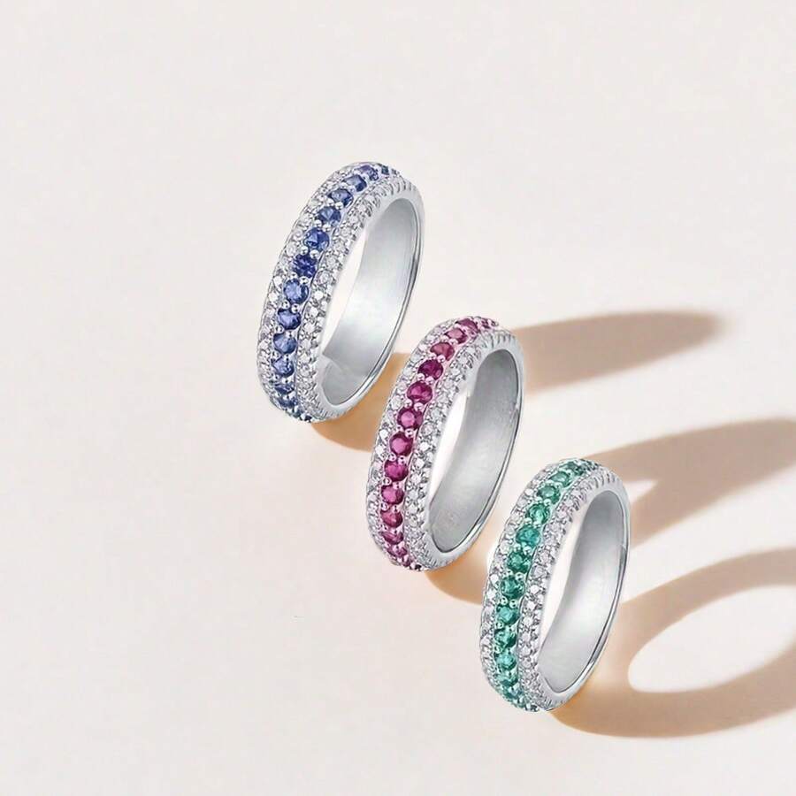 1 pieza Anillo de aleación coreano de estilo nuevo totalmente enjoyado de 3 hileras, joyería de moda hip hop de para hombres y mujeres, accesorio de joyería para fiestas/festivales