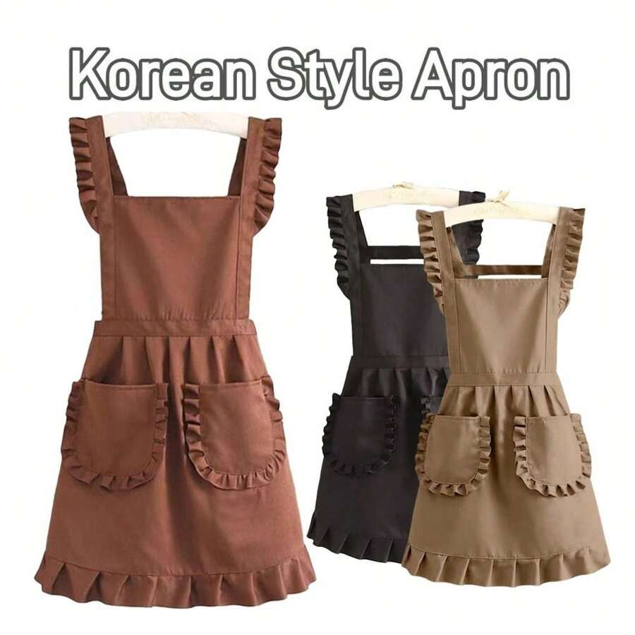 Lovely Lace Aprons Waterproof Cross Back Cooking Aprons Large Pockets Cute Art Painting Apron For Florist Shop