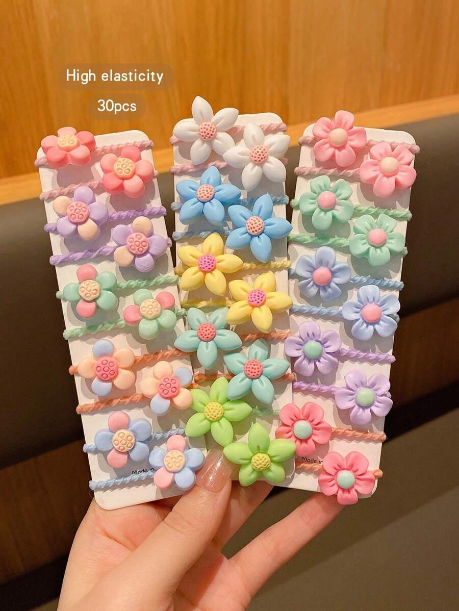 30pcs Plant & Flower Themed Hair Scrunchies, Cute Gift For Girls