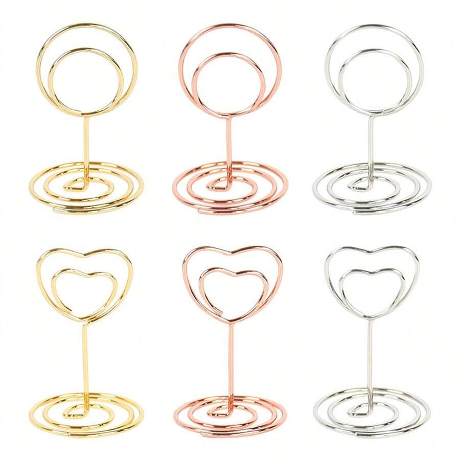 10/20Pcs Metal Place Card Holders Round Heart Shape Photo Clip Stands Wedding Table Number Name Sign Stand Wedding Birthday Party Home Decoration