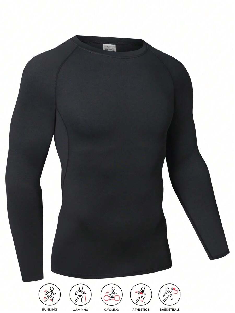 Boyfriend Style Men's Compression Gym Outdoor Sports Fishing Cycling Hiking Casual Breathable Quick Drying Long Sleeve Fitness Shirt, Tight Moisture-Wicking Core Workout Base Layer