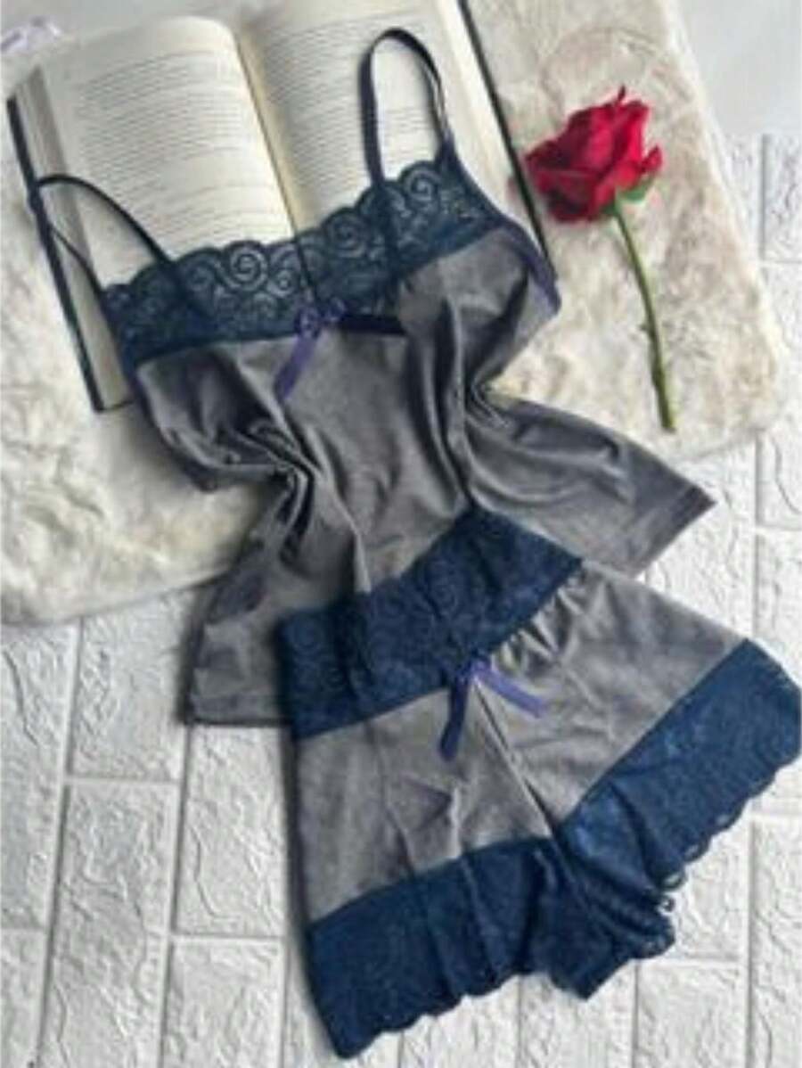 Pijama Feminino Short Baby Doll Renda Short Lingerie Camisete Bicolor Moda