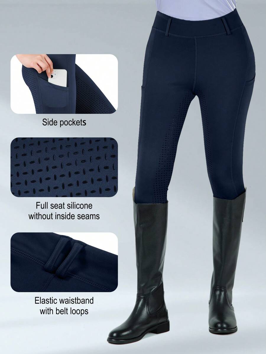 BEROY Pantaloni da equitazione da donna con ginocchiere in silicone, pantaloncini equestri per scuola di equitazione e cavalcare a cavallo, con tasche
