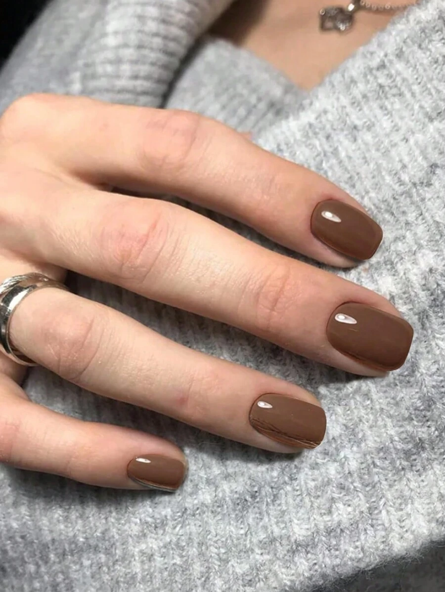 Brown Press On Nails Short Square Nails, Short Fake Nail Glue Oval, Acrylic Nail Press Round Soft Gel Nails, Women's Daily Wear And Work 24 Pieces