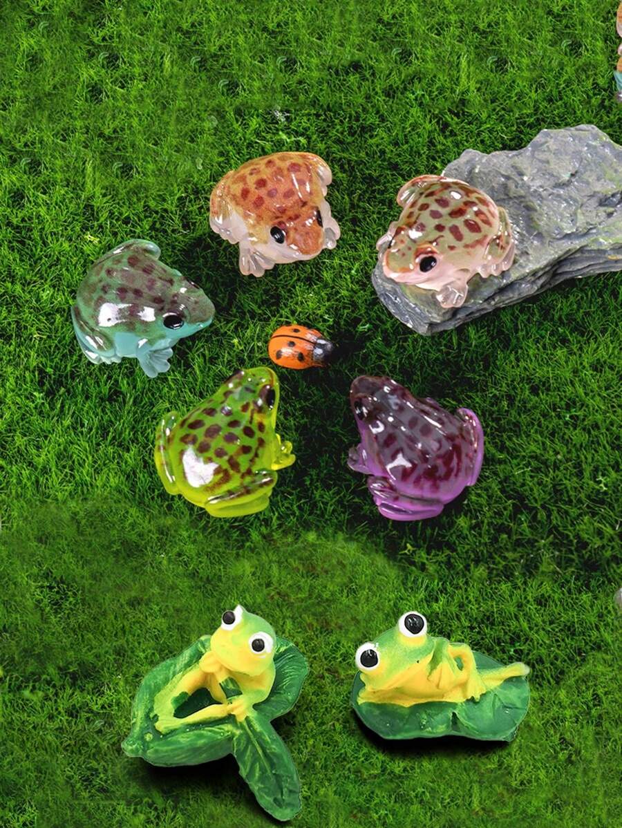 5pcs/10pcs/2pcs/Set Resin 3D Polychrome Frog Garden Decor, DIY Miniature Landscape Accessories, Desktop Decoration, Scene Decoration, Holiday Decoration,Horticultural Ornaments, Room Decoration, Home Decoration, Office Decoration, Theme Party Decoration, Flower Pot Decoration And Gifts,Aquarium Fish Tank Decoration Animals