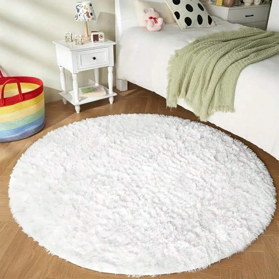 1 Piece Super Soft Round Rug For Kids Room, Fluffy Plush Rug For Girls Bedroom/Dorm, White Home Decor, Modern Non-Slip Living Room Rug, Room Decor Gifts Birthday Graduation