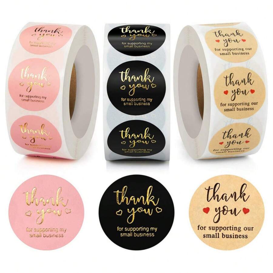 1 Rolo com 500 Peças de Adesivos Redondos de Papel Laminado Agradecimento, Etiquetas Autocolantes para Decorações de Feriados, Adesivos de Embalagem de Artesanato Feito à Mão para o Dia dos Namorados