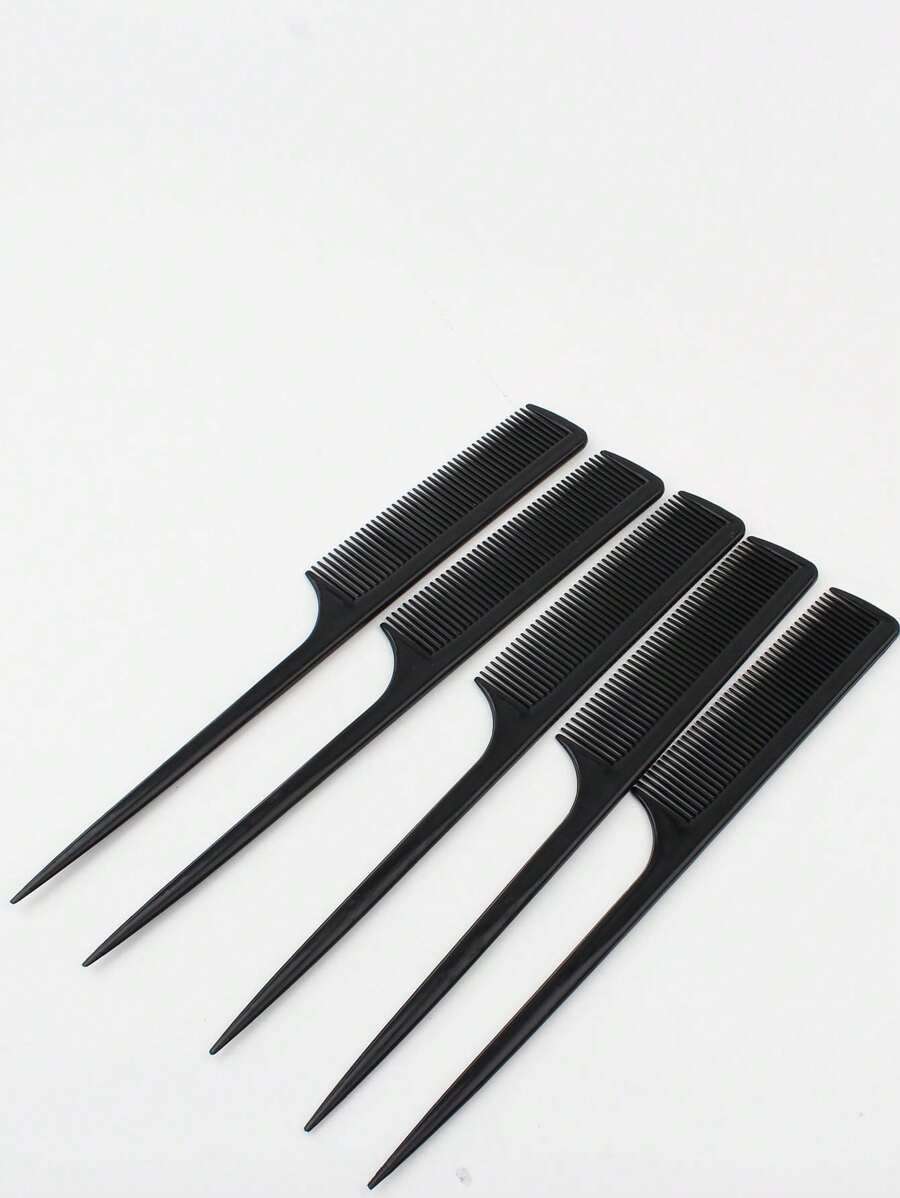 Set de 5 peines de dientes finos de plástico, peines para estilismo de cabello, adecuados para mujeres