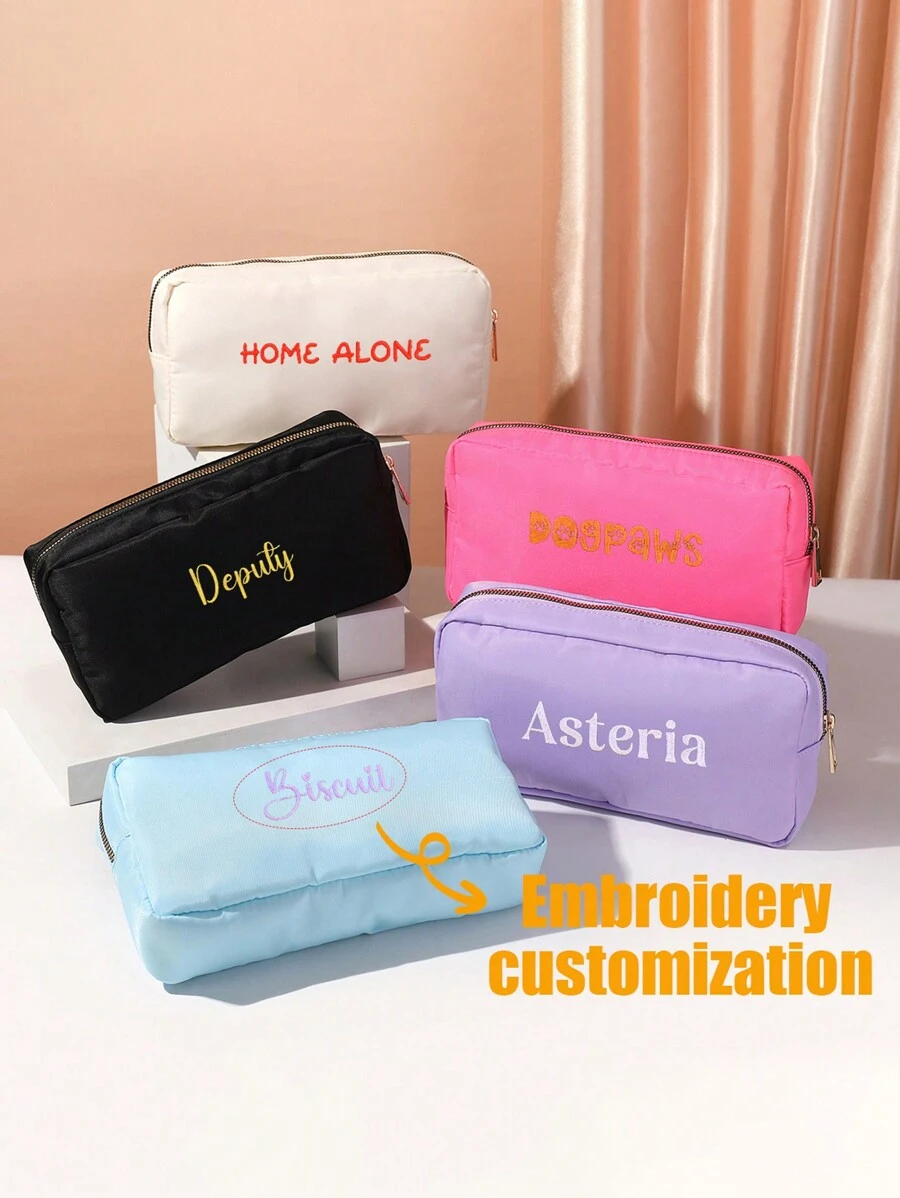 Customized Embroidery Exclusive To Your Name, Early Spring New Makeup Bag, Lightweight Nylon Zipper Pocket Opening Storage Bag, Large Capacity Coin Purse, Cosmetics Storage Bag, Pen Bag, Suitable For Shopping, Dating, Vacation, Travel, Festivals, Parties, Gifts, Is The Best Gift For Ladies, Mothers, Teachers, Friends, Bridesmaids, And Students