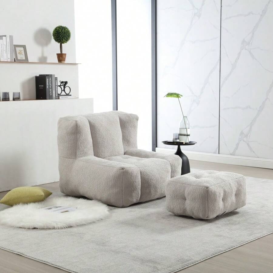 Fluffy Bean Bag Chair, Comfortable Bean Bag For Adults And Children, Super Soft Lazy Sofa Chair With Memory Foam And Ottoman, Indoor Modern Focus Bean Bag Chair For Living Room, Bedroom, Apartment