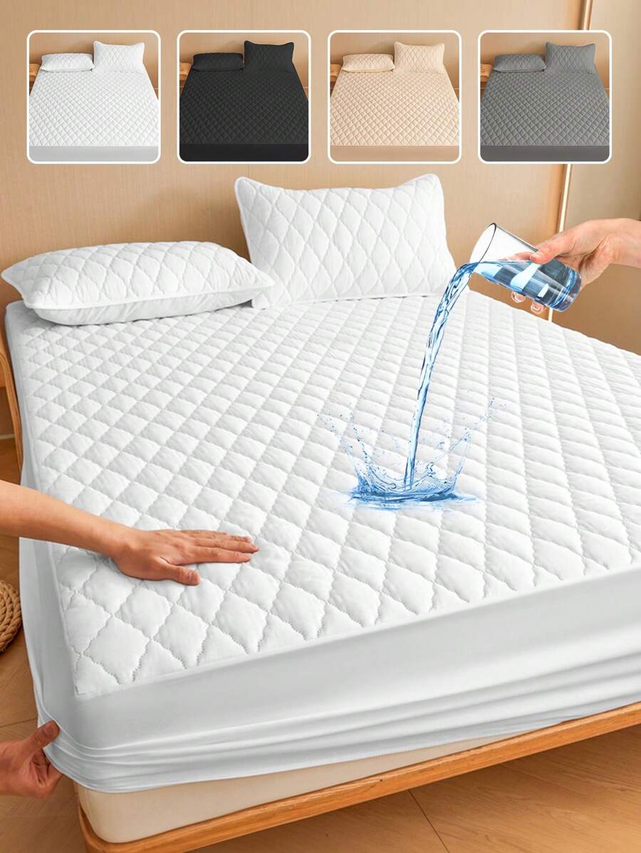 1pc Waterproof Bed Sheets, Bedding, Fitted Sheet, Mattress Cover, Skin-Friendly Bed Cover, Soft And Comfortable Bedding For Bedroom, Solid Color Mattress Protector, Rhombus Pattern, Perfect Fit For Twin Full King Queen All Size Bed, Independence Day Bedding, Bedding Gifts, Machine Washable