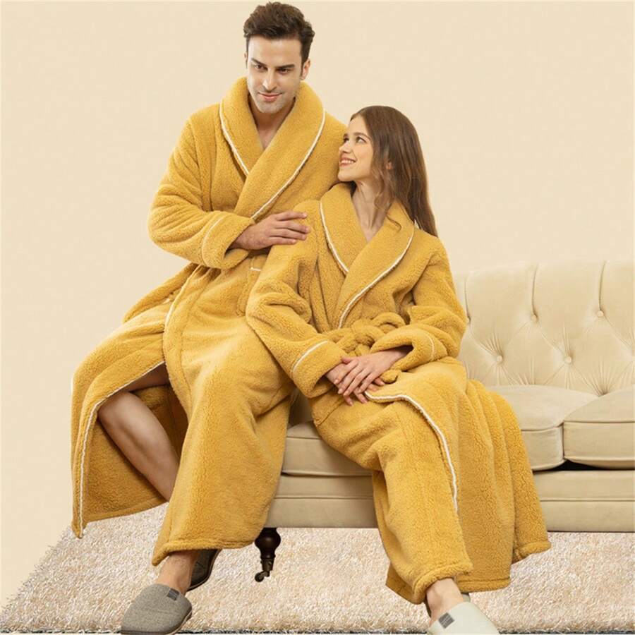 1pc Long And Thick Comfortable Velvet Couple's Sleeping Robe Women's Winter Flannel Bathrobe Men's Large Lamb Velvet Home Clothes Summer Wedding Home Bathroom Decor Back To School