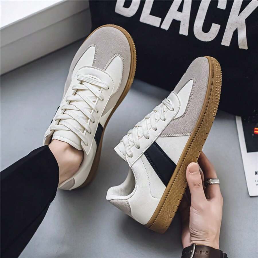 Men's Retro Runnings Shoes, Lace-Up Leather Panel Breathable Comfortable Casual Sneakers