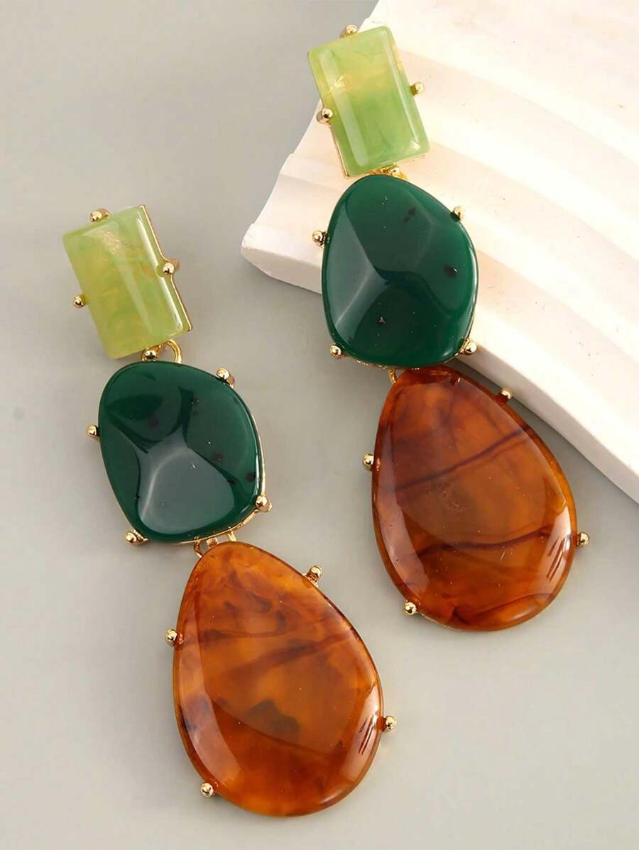 1 paire Boucles d'oreilles pendantes multicouches en résine de style géométrique à goutte d'eau de faux bijoux, style européen et américain, convient pour le port quotidien, les vacances, les fêtes et événements pour femmes