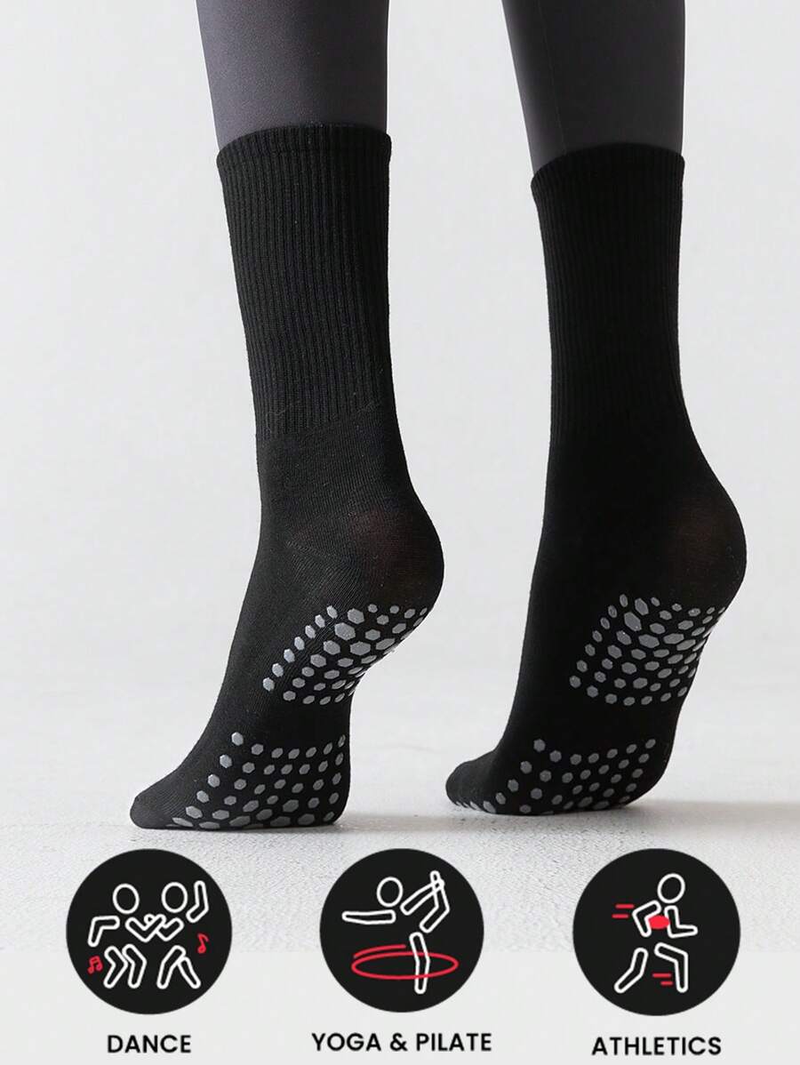 Sports Outdoor 1 Pair Grip Socks For Women, Non Slip Pilates Yoga Socks With Double Stripes Non Slip Socks For Workout, Ballet, Athletic Socks