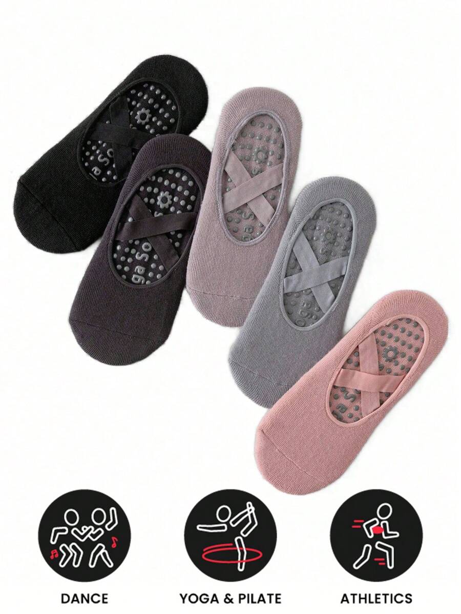 Sports Outdoor 5 Pairs ,Yoga Socks For Women Non-Slip Grips & Straps, Ideal For Pilates, Pure Barre, Ballet, Dance, Barefoot Workout
