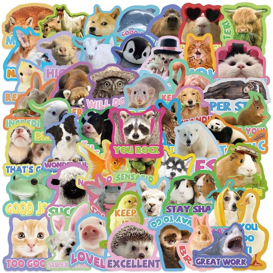 50 PIEZAS Pegatinas de recompensa con animales divertidos, suministros escolares para maestros, regalo para niños, pegatinas impermeables para laptop, botella de agua, equipaje, papelería, teléfono, pegatinas divertidas a granel, pegatinas para botellas de bebida de niños, pegatinas de animales, pegatinas para maestros, pegatinas sarcásticas, pegatinas divertidas para niños, pegatinas divertidas a granel, pegatinas de cabras