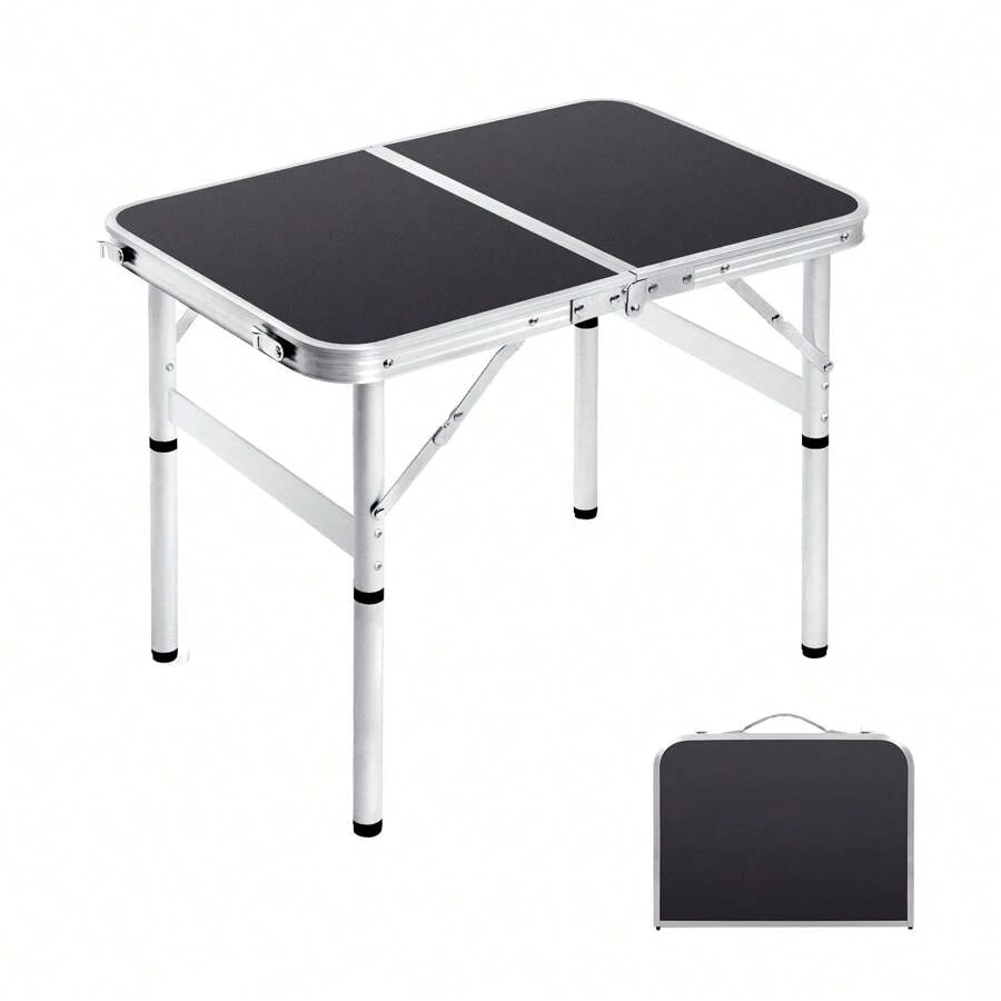 Moosinily Moosinily Small Folding Table 2FT Foldable Camping Table Portable Picnic Table Aluminum 2 Height Adjustable Outdoor Beach Card White 23.6*15.7 Inch