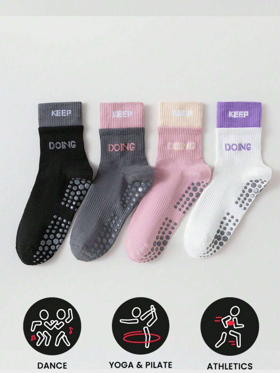 Sports Outdoor 4 Pairs ,Yoga Socks For Women Non-Slip Grips & Straps, Ideal For Pilates, Pure Barre, Ballet, Dance, Barefoot Workout