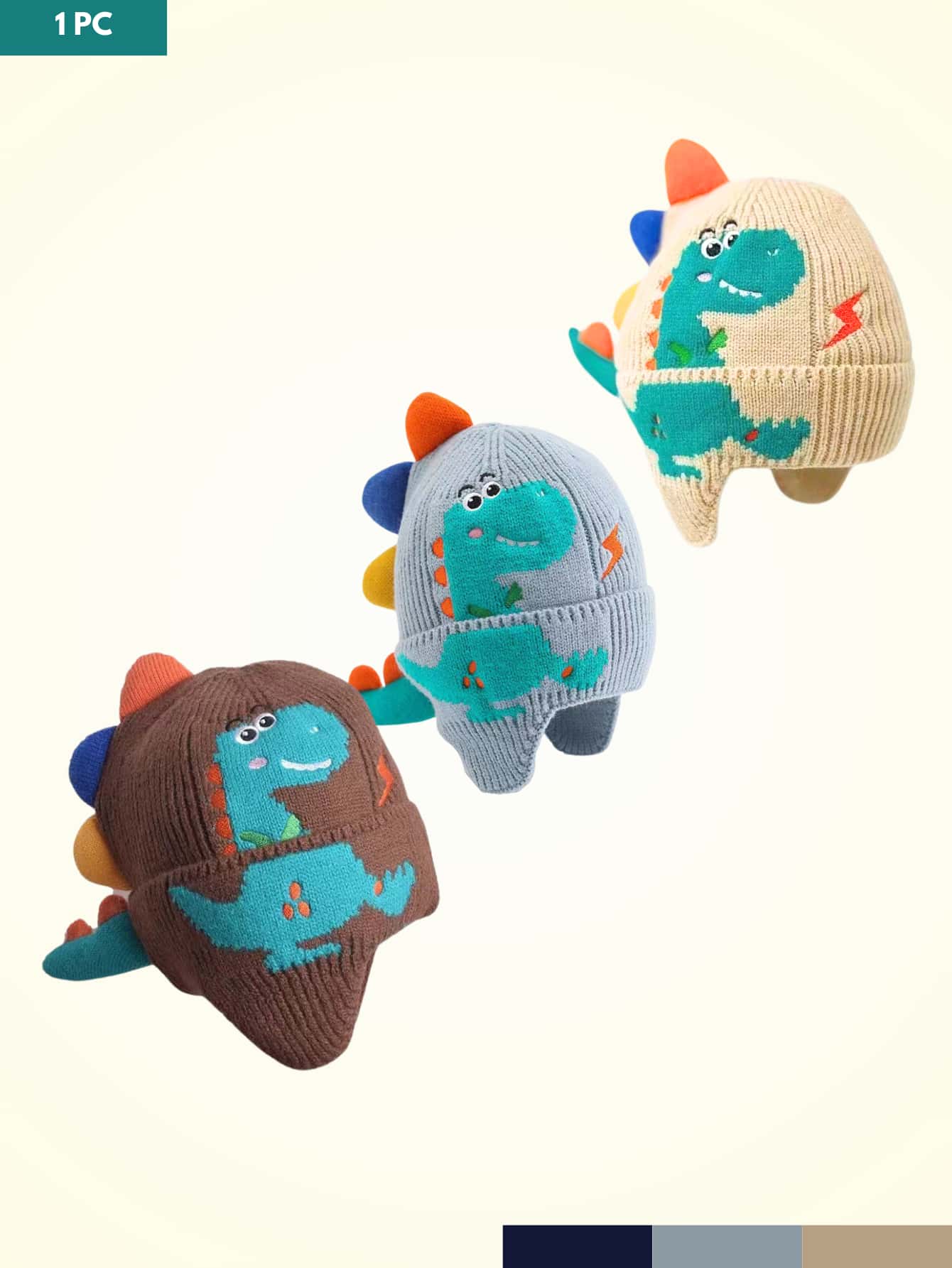 1pc Thick Double Layer Soft & Absorbent Knit Dinosaur Earflap Hat, Suitable For Children Outdoor, Walking, Playing, Skiing And Skating