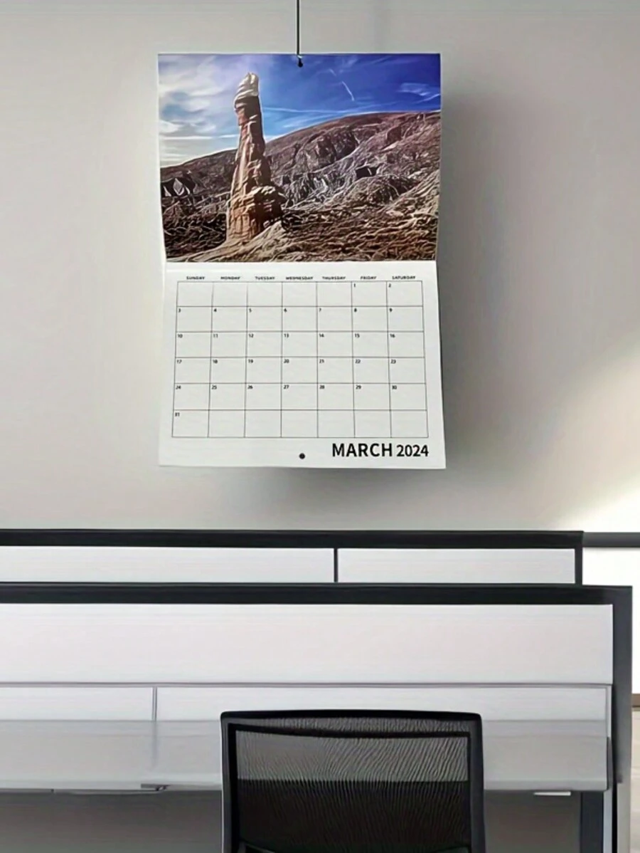 2024 Landscape Wall Calendar, Tour Series, National Holidays Highlights, Full Page World Scenery Monthly Grid Planning