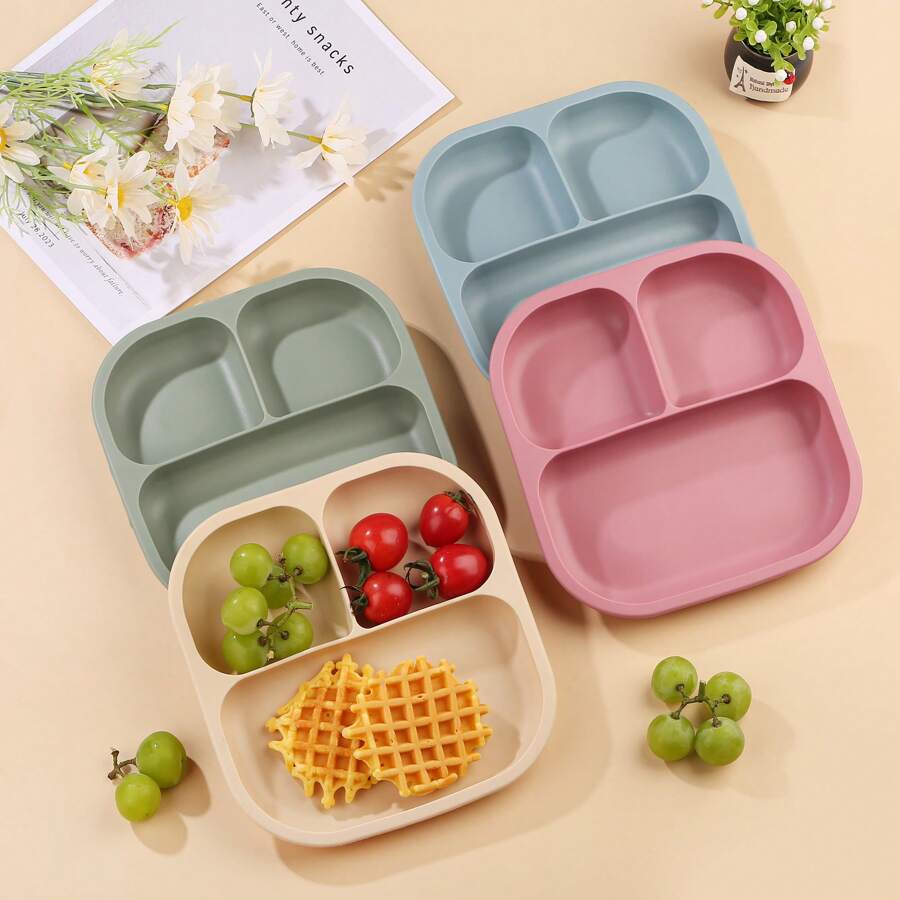 1 pezzo Piatto per l alimentazione del bambino in silicone, forma quadrata carina con ventosa, set di stoviglie per neonati e bambini
