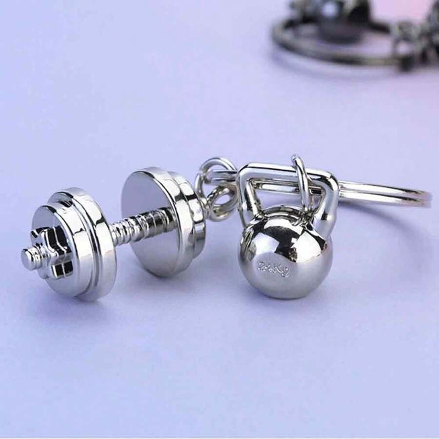 Modern Minimalist Fitness Keychain, Creative Zinc Alloy Dumbbell & Kettlebell Combination Pendant, Suitable For Fitness Lovers To Wear Daily, Exquisite Small Gift For Bodybuilding Enthusiasts On Holidays And Birthdays Car Accessories Bag Charm Backpack For School
