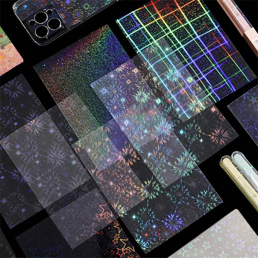 6 Sheets/Pack Colorful Holographic Dream Series Laser Stickers, PET Decorative Stickers Back To School