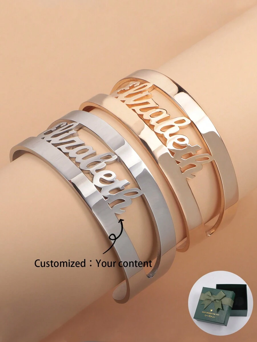 Pulsera de brazalete ancho personalizada con nombre en inglés, accesorio de moda único, regalo para el Día de la Madre, San Valentín, cumpleaños, aniversario, amigos, estudiantes, Navidad
