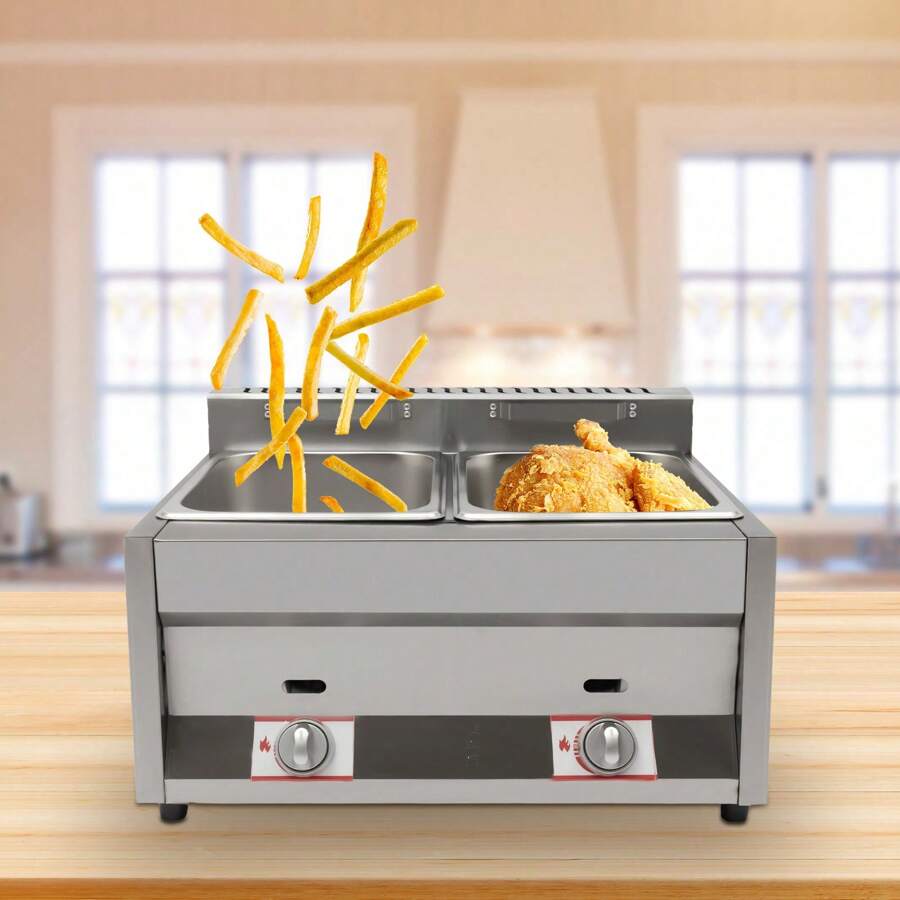 ZhdnBhnos ZhdnBhnos LINSIE 12L Commercial Countertop Gas Fryer 2 Wells Deep Fryer Propane Stainless Steel The Best Gift/Present For Family&Friends Happy Christmas