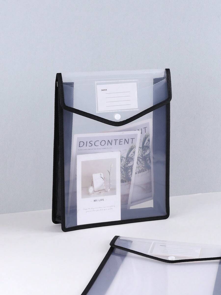 1pc Large Capacity File Bag, Thickened Waterproof Data Bag, Transparent Button Bag File Bag, Student Books Test Paper Bag, Back To School, School Supplies