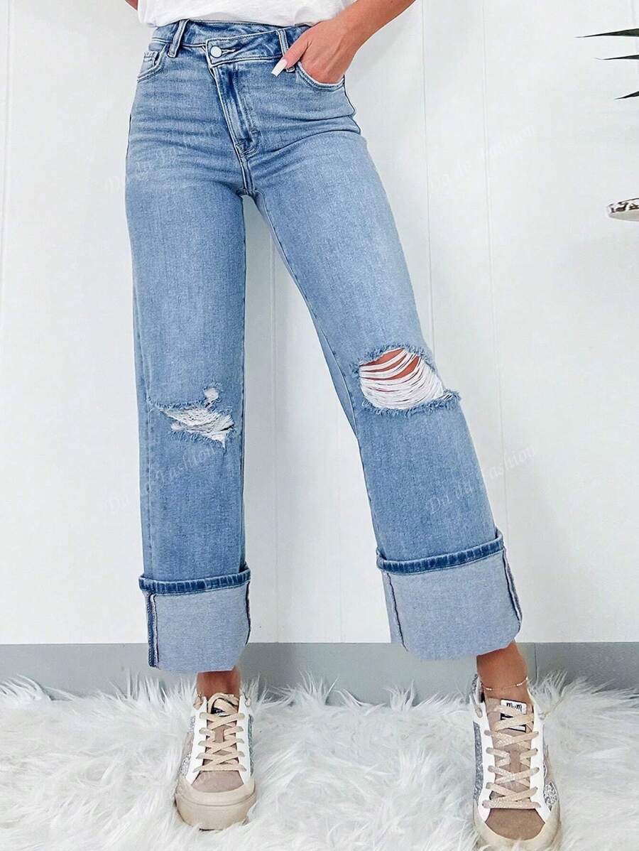Blugi de damă la modă, de culoare uni, simpliști, din denim învechit