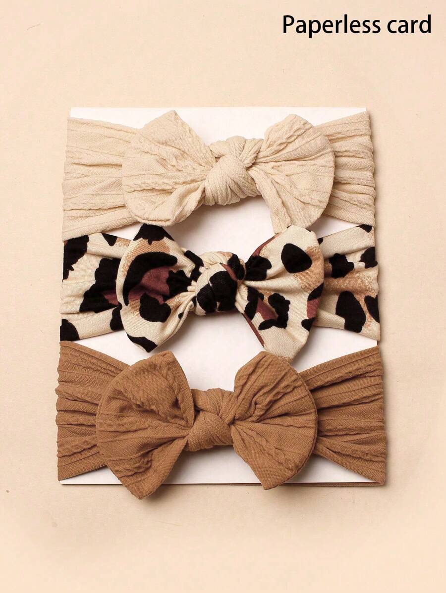 3 pièces Serre-têtes avec nœud en imprimé léopard en nylon pour bébés (carte en papier pour décoration) Amour Saint-Valentin