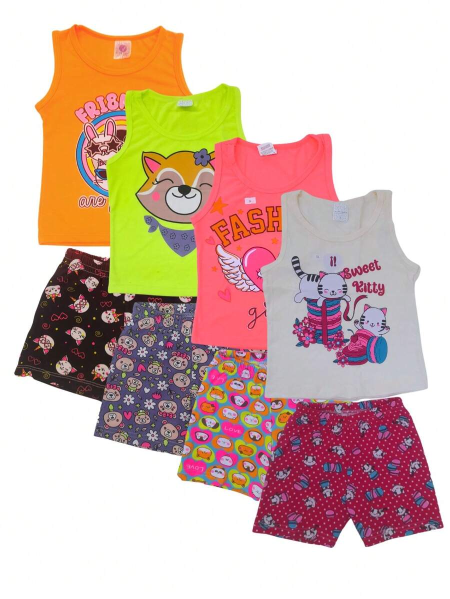 Kit Lote 4 Peças de Roupas Infantil MeninA SORTIDO - 2 Blusas + 2 Shorts