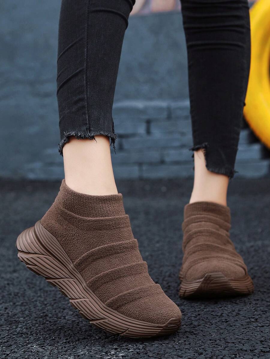 Women's Breathable Knitted Sock Sneakers, Fashion Thick Sole Casual Sports Shoes