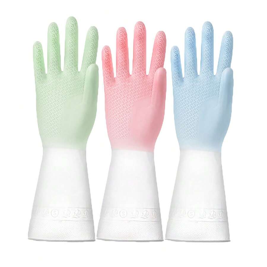 2pcs Two Tone Dishwashing Gloves, Thickened Kitchen Latex Gloves, Bowl Rubber, Gradient Color Rubber, Household Car Wash, Cleaning And Prevention