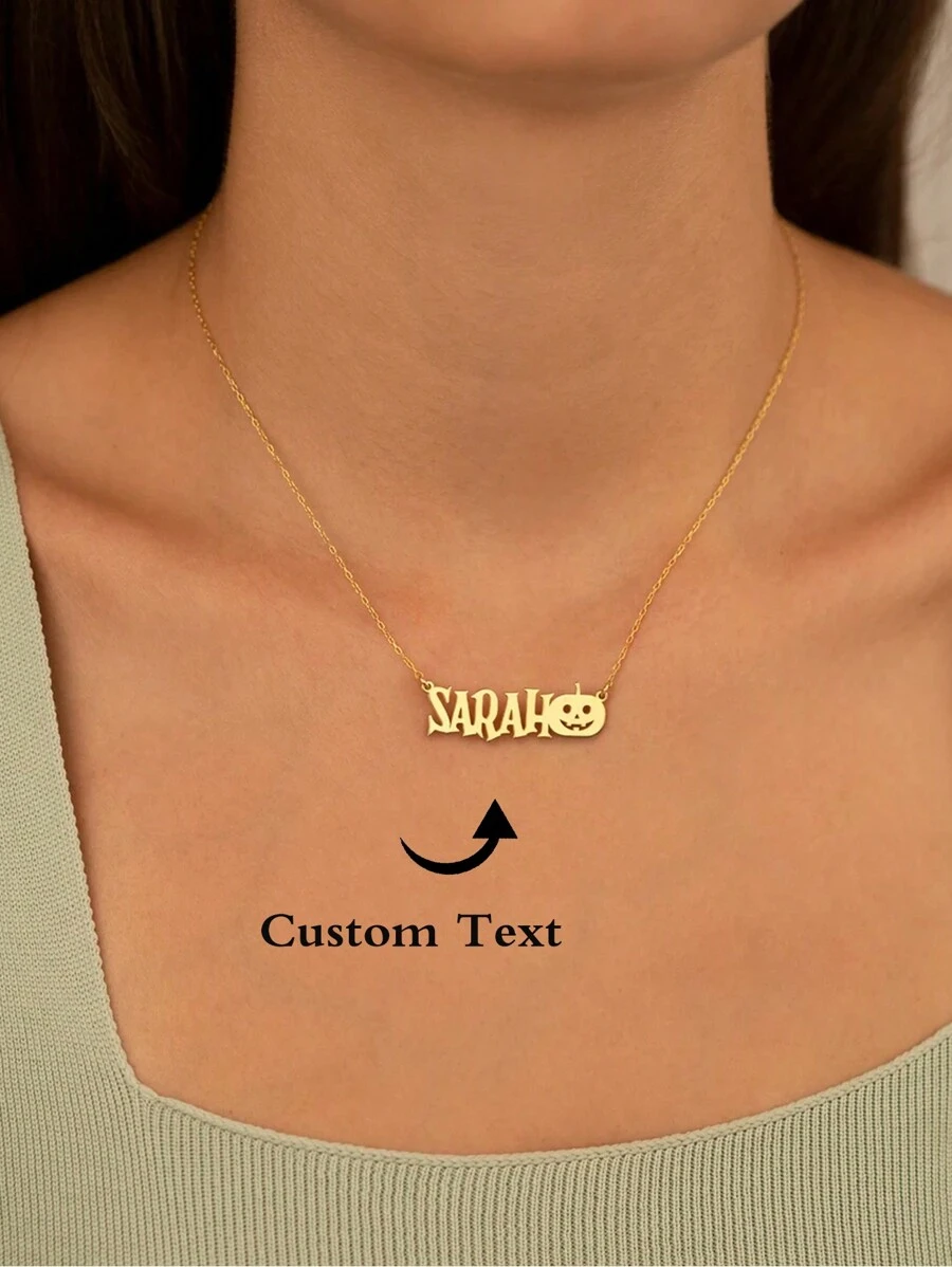Personalized Pumpkin Custom Name Necklace - Mother's Day Gift - Personalized Name Jewelry -Halloween Gift - Smiling Pumpkin Necklace 