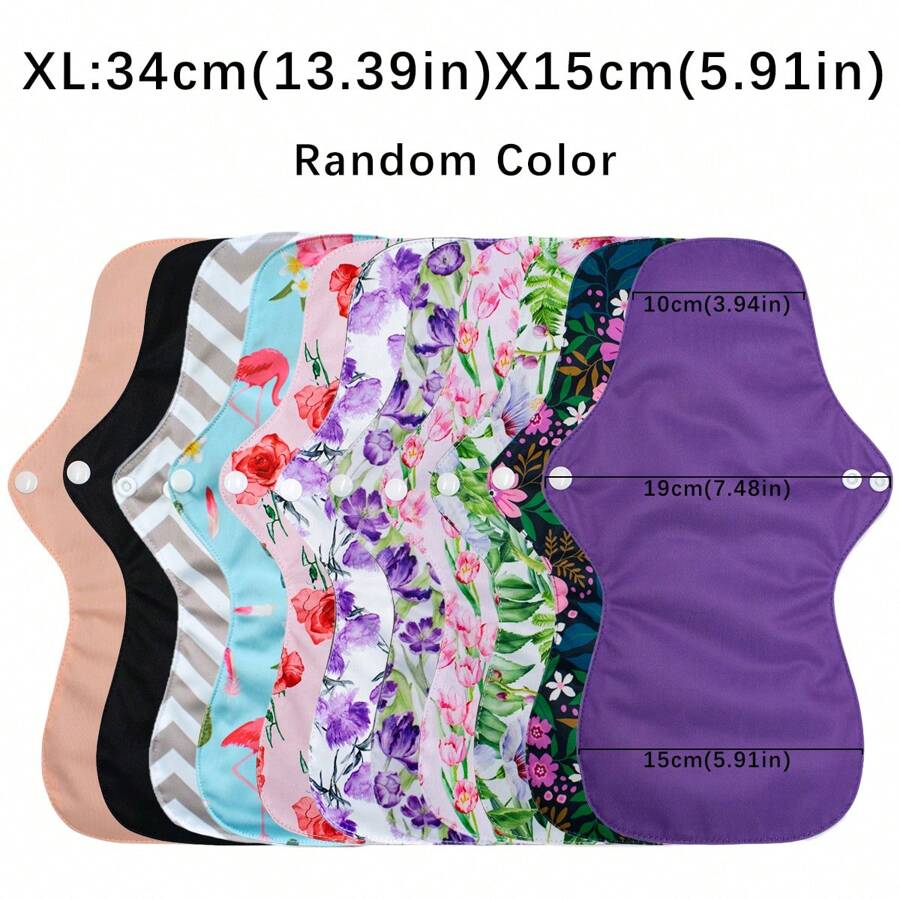 Almohadillas sanitarias lavables de gran tamaño, pads menstruales de color aleatorio, pads sanitarios de flujo abundante de tela/pads sanitarios reutilizables/protectores diarios de bambú con carbón para mamá