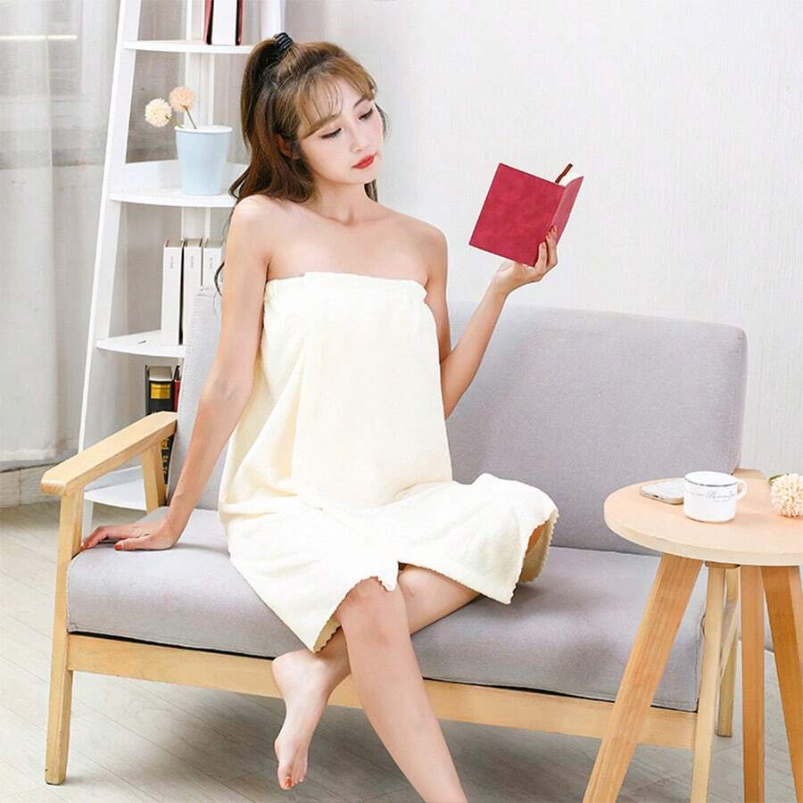 1pc Solid Color Adjustable Women's Bathrobe, Cute Absorbent Wrap Towel Robe, Soft & Lightweight Multi-Functional Cover Up, Essential For Home, Travel, Hotel, Bathroom