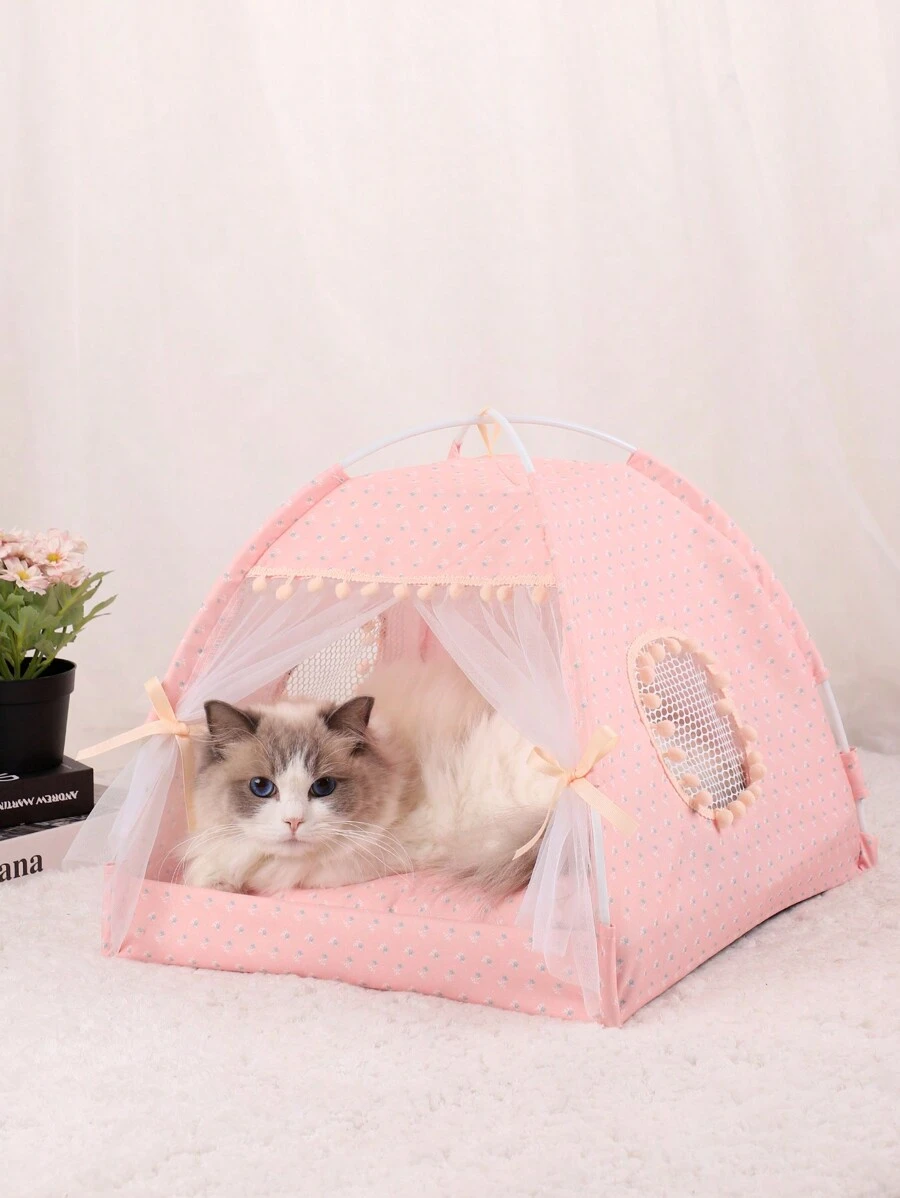 1 pieza Tienda para mascotas con estampado floral, diseño delgado y transpirable lavable, adecuado para gatos y perros pequeños, se puede usar tanto en interiores como en exteriores, para todo el año