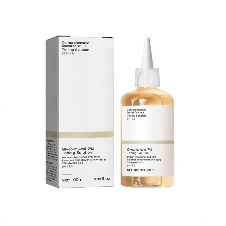 100ml Tônico com Ácido Glicólico 7%, Tonificante Ácido Glicólico 7%, Esfoliação Facial Adstringente dos Poros, Solução para Manchas e Acne, Rejuvenesça sua Pele (100ml)